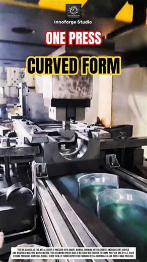 Metal stamping press forms curved steel parts in single cycle 🔧 #manufacturing
