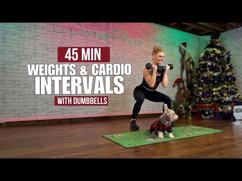 45 Min - Weights and Cardio Interval Workout - At home Exercise with Dumbbells