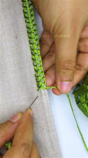 Green thread border embroidery tutorial step by step💚 Part-2 #diy #tutorial #sewing