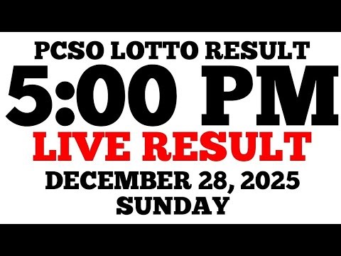 Lotto Result Today 5:00 PM Draw December 28, 2025 Sunday PCSO LIVE Result