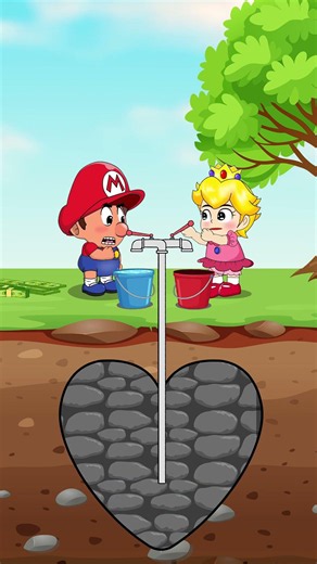 Underground Water Challenge! 💧 Can Mini Mario & Peach Survive?