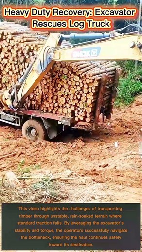 Heavy Duty Recovery: Excavator Rescues Log Truck