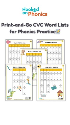 Print-and-Go CVC Word Lists for Phonics Practice (Free Printable) | Hooked on Phonics