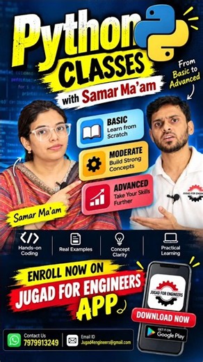 Learn Python from Scratch 🐍 | Basic to Advanced Python Classes with Samar Ma’am | Jugad4engineers