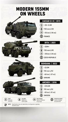 Modern 155mm Artillery on Wheels 🚛💥Which One Hits Hardest?