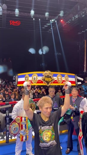 Naoya Inoue showing off his brand new Ring belt to the Riyadh crowd 🙌 The Ring V: Night of the Samurai on DAZN | @RiyadhSeason 🥊 | Ring Magazine