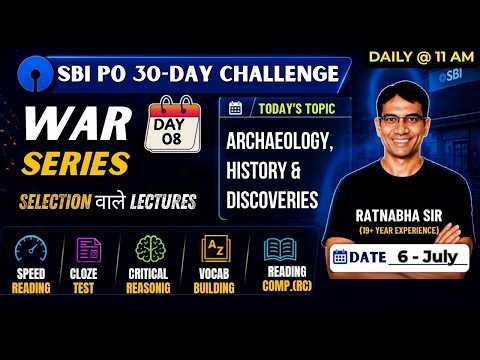 SBI PO WAR Mode Day 8: History & Archaeology Passages | 30-Day English Challenge | Ratnabha Sir