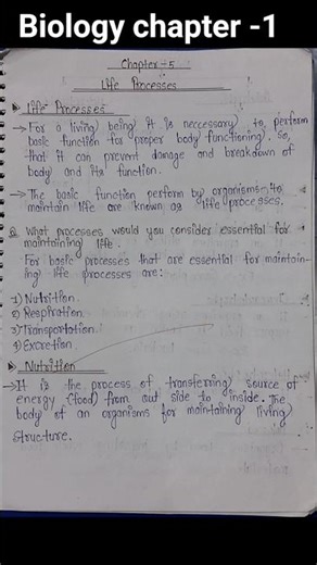 Life Processes Biology Chapter- 1 | Class 10| Topper Notes 🔥# Biology #study Notes # Shorts