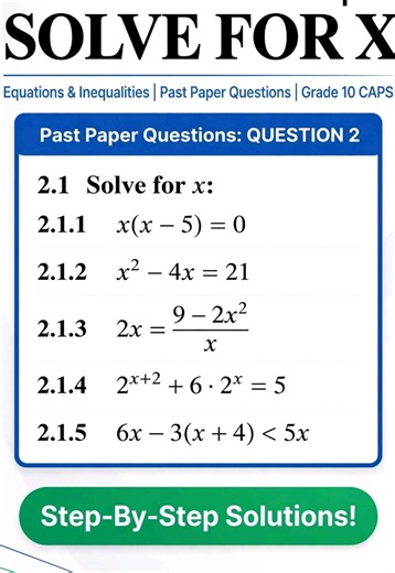 Quadratic equations, inequalities, and exponents! 😱 Master these 5 Grade 10 Mathematics Algebra questions to ensure you reach your goals in the 2026 Oct/Nov finals. 📚✍️ Save this video for your study notes! #Grade10Math #AlgebraTutorial #FinalExams2026 #StudyTok #MathHelp