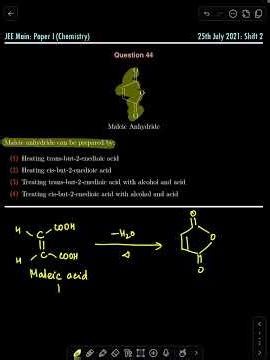JEE Main PYQ | Cis or Trans? Which Acid Forms Anhydride? 🔥 | Maleic vs Fumaric Acid Heating