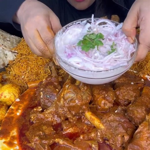 ASMR: EATING SPICY MUTTON CURRY🔥 BASMATI RICE || #shorts #mukbangn#asmreating #mukbangasmr #asmr