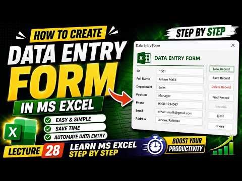 How to Create Data Entry Form in MS Excel | Excel Data Entry Form Tutorial Step By Step | Lecture 28