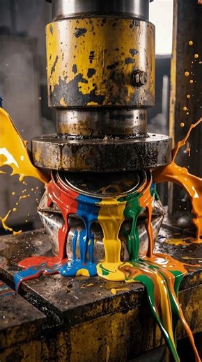 Hydraulic Press vs Paint Can – Rainbow Explosion 🎨💥