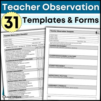 Teacher Observation Template Form Notes Checklist Classroom Walkthrough Coaching