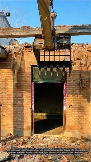 Excavator dismantles concrete slabs for reuse