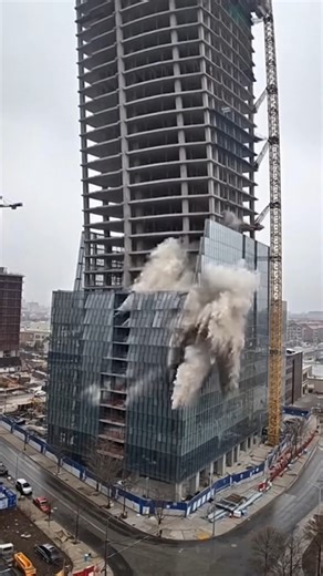 Failed Tower Comes Crashing Down Nashville, Tennessee — March 9, 2025 A structurally flawed high-rise tower that had sat partially completed for over a year was brought down Sunday morning in a spectacular controlled implosion, clearing the downtown skyline for a new project. The dramatic video shows a sequence of explosive charges detonating along the building’s core, creating ripples of dust and debris that shoot out from the glass facade. With its support columns severed, the massive concrete