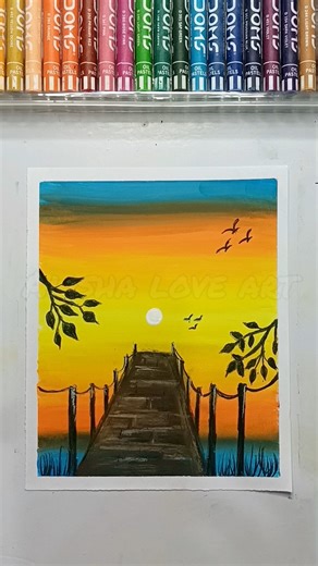 ✨ Beautiful Sunset Scenery Drawing| Easy Oil Pastel Art Tutorial #artshorts #oilpastel #easytutorial