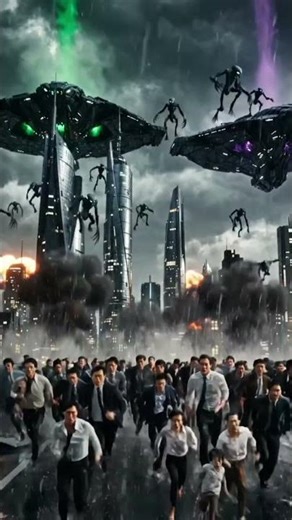 Cinematic wide shot of a dark stormy sky above a futuristic city...galaxyforgeai