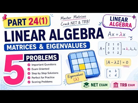 Linear Algebra, part 24, five problems based on matrices and eigenvalues, net exam, TRB exam. 