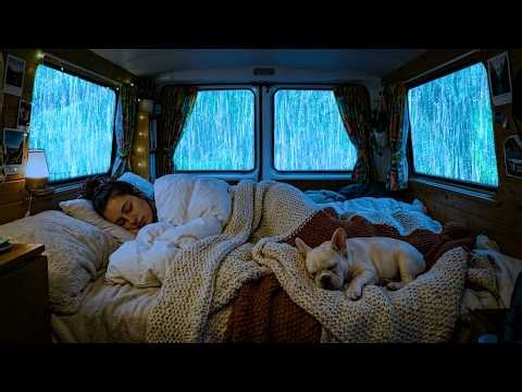 Rain Sounds for Sleeping ⚡ Soft Rain and Rolling Thunder on a Car Roof for Deep Sleep in the Forest