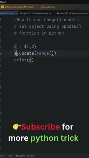 91 : Update Set Using range() in Python 😱🔥 | #shorts #pythonbeginners Smart Set Trick