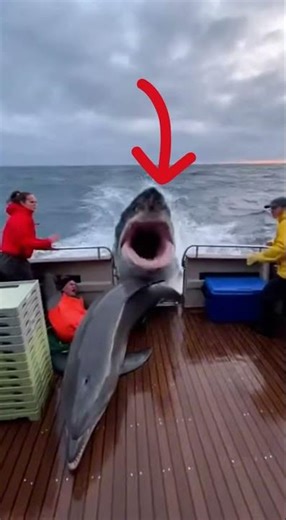 Dolphin Leap Onto Boat Just Before a Shark Attack