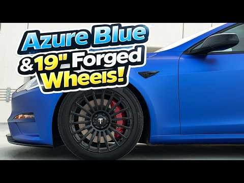 Custom Azure Blue PPF Wrap and 19" TS118 Fully Forged Wheels on this New 2026 Tesla Model S Plaid