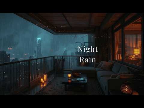 Rain on Balcony at Night 🌧 Cozy High-Rise Apartment for Sleep (1 Hour)