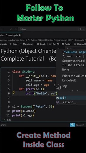 Create Method Inside Class in Python #pythontutorial #programming #coding