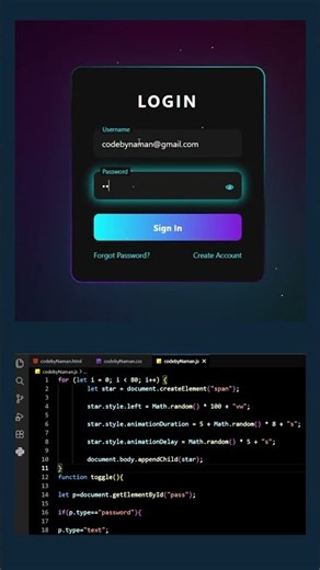 Animated Glass Login Form using HTML CSS & JavaScript 🔥 | Code By Naman #shorts #webdevelopment
