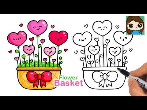 How to Draw a Basket of Heart Flowers ❤️ Mother's Day Art