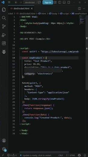 JavaScript POST API (Create Data)🔥#javascript #api #postrequest #fetchapi