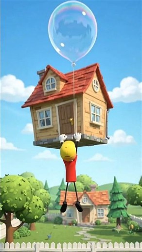 He Blew a Giant Bubble… Then His HOUSE Started Flying! 😂🫧 #Shorts