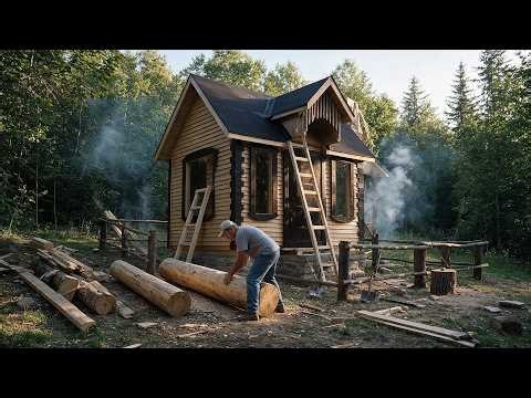 I Built a Wood House in 9 Days to Survive in the Forest | Start to Finish