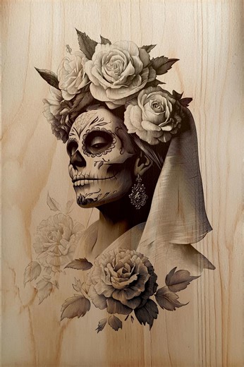 Sugar Skull Bride With Roses Laser Engraving Design, PNG for Wood Slate Metal Stone, Día De Los Muertos Wall Art, CNC Ready Files - Etsy