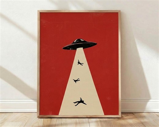 UFO Abduction Wall Art, Retro Alien Poster, Sci-fi Print, Vintage Space Home Decor, Minimalist - Etsy