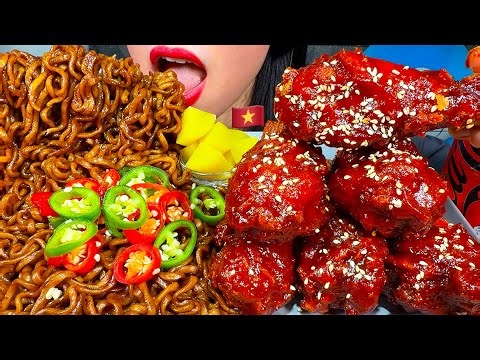 ASMR GIANT FRIED CHICKEN, BLACK BEAN NOODLES, CHILI, MUKBANG MASSIVE Eating Sounds