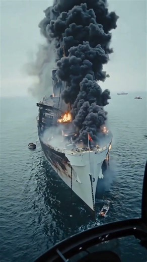 Warship Caught On Fire And Sinking Watched From Helicopter 🚁🔥 | AI Generated VFX