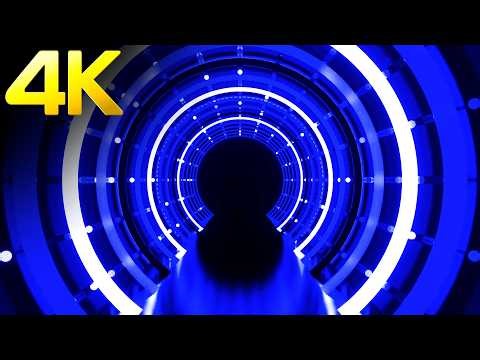 4K 3 Hours Mind Relaxing Blue Light Tunnel Metaliic Neon Light Abstract Tv Background Video