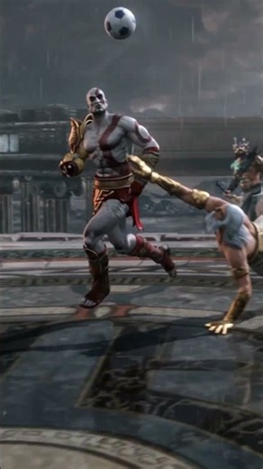 Kratos dribbling past all the gods of Olympus