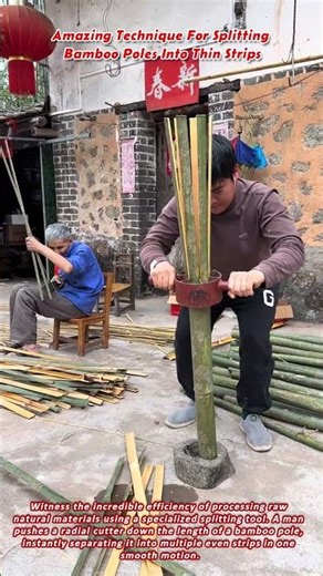 Amazing Technique For Splitting Bamboo Poles Into Thin Strips