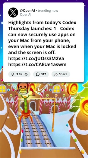 Highlights from today’s Codex Thursday launches: 1️⃣ Codex can now securely use apps on your Mac fr