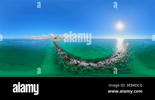 Miami Beach jetty aerial 360 equirectangular video Stock Video Footage - Alamy