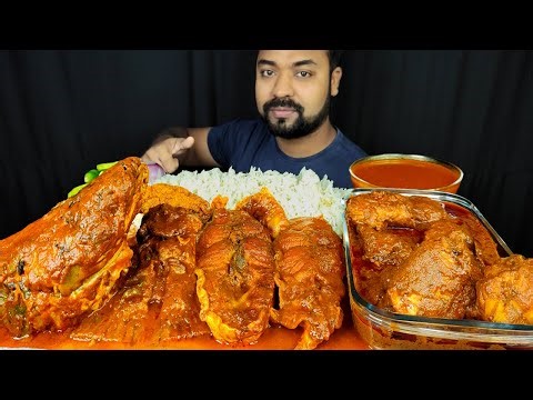 SPICY BIG FISH CURRY, CHICKEN CURRY, BIG FISH HEAD CURRY, RICE, SALAD MUKBANG ASMR EATING SHOW |