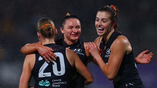 Blues make fumbling Hawks pay in rain-soaked AFLW clash