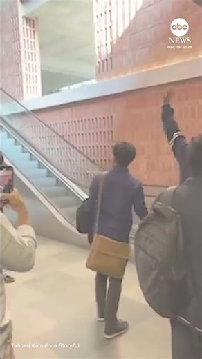 Students time their high-speed jumps as escalator goes rogue