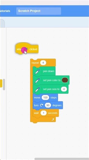 Draw a square in Scratch3 using pen block #scratch3 #blockcoding #scratchprogramming #shapes #shorts
