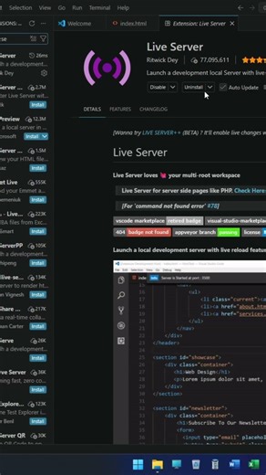 Install Live Server in VS Code | Live Server Problem In VS Code #vscode #shorts #liveserver