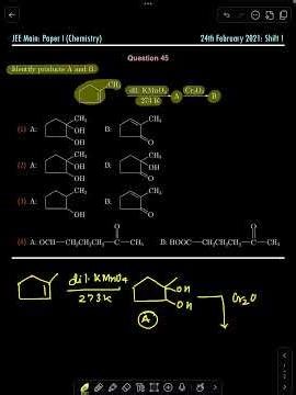 JEE Main PYQ | 1-Methylcyclopentene Reaction Sequence | Reaction of Alkene with Dil. KMnO4 & Cr2​O3