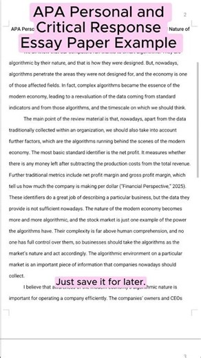 APA Personal and Critical Response Essay Paper Example on Unnatural Nature of the Modern Economy